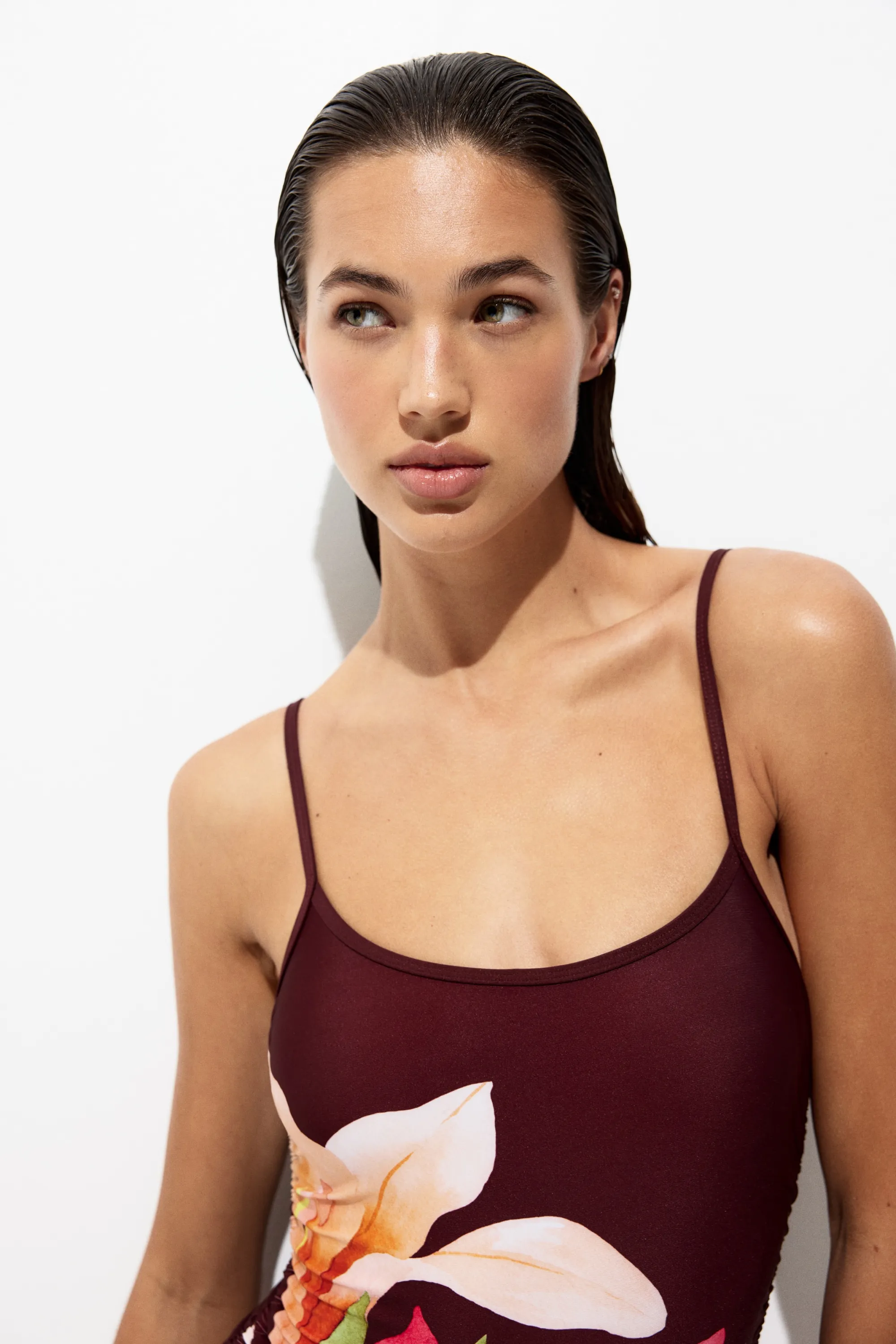 Maillot de bain paddé High Leg - Bordeaux/fleur