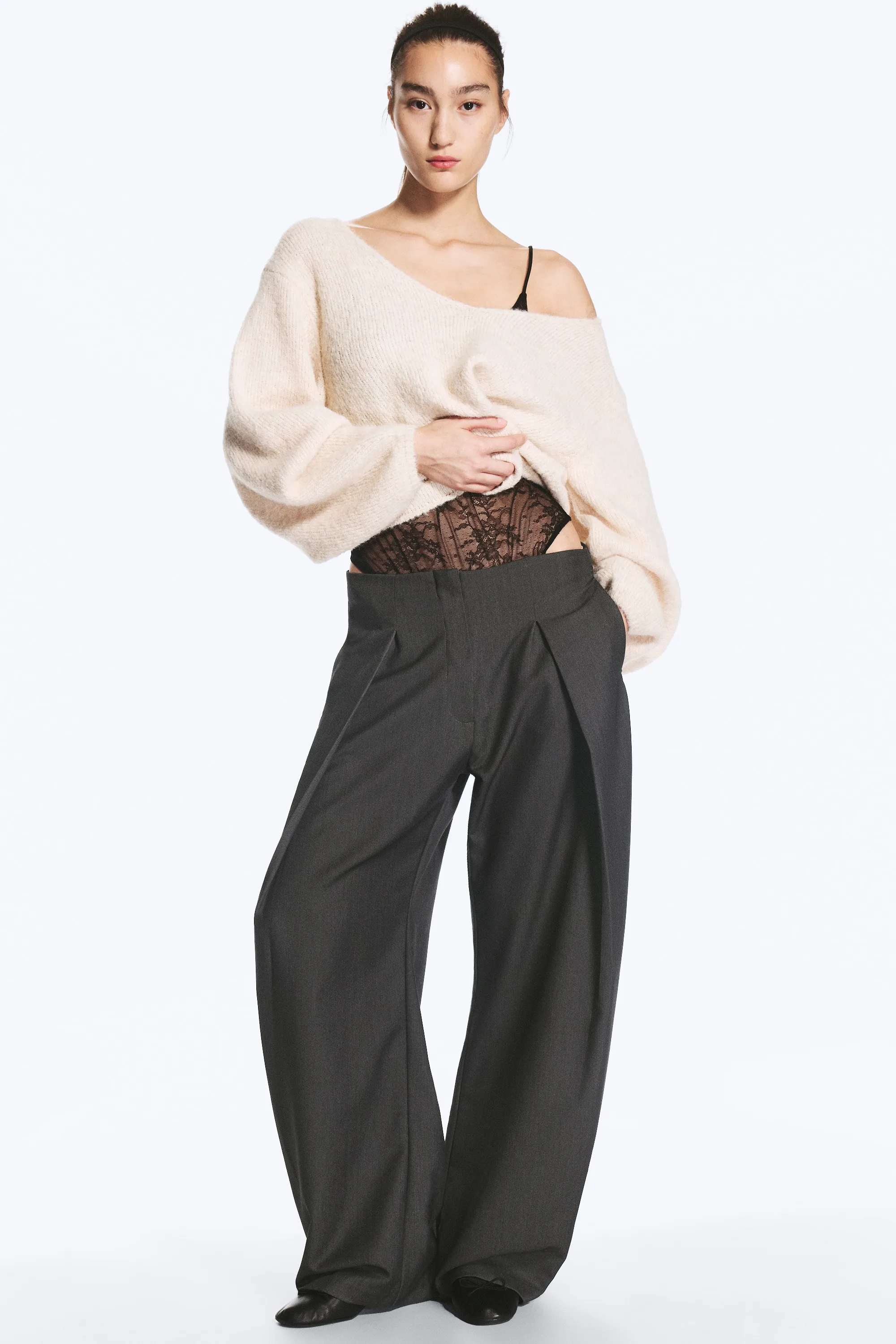 Pantalon ballon taille basse - Gris foncé chiné