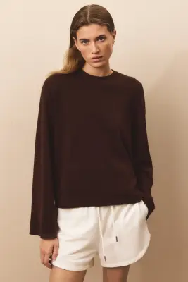Pull oversize en maille fine - Marron foncé — photo 1