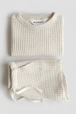Ensemble 2 pièces en coton gaufré - Beige clair — photo 1