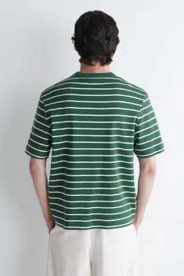 T-SHIRT À COL ROND EN COTON INTERLOCK - VERT / BLANC / RAYÉ — photo 4