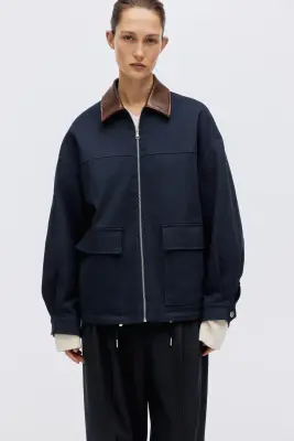 Veste oversize en twill - Bleu marine — photo 2