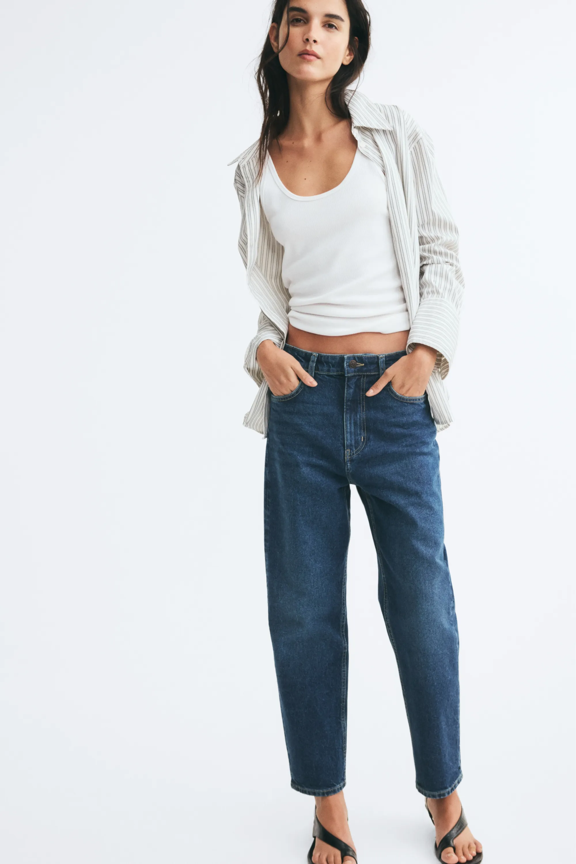 Mom Slim Fit High Waist Ankle Jeans - Bleu denim