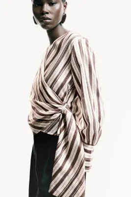 Blouse croisée - Rouge foncé/rayé — photo 2