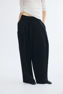 Pantalon froissé avec détails croisés - Bleu marine — photo 1