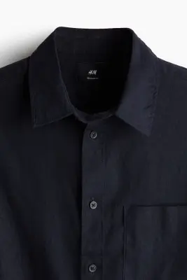 Chemise Regular Fit en lin mélangé - Navy blue — photo 1