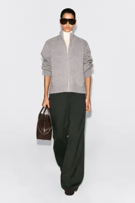 VESTE ZIPPÉE À COL CHEMINÉE EN LAINE - GRIS CHINÉ — photo 2