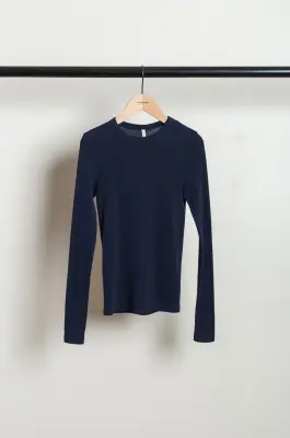 BABACO – Cotton/Silk Basic Long Sleeve T-shirt BA01-CR36 – Navy