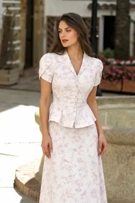 Andi Peplum Blouse - Lavender Toile de Jouy Birds — photo 4