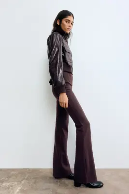 Pantalon évasé en maille - Rouge prune — photo 2