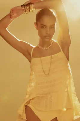 Top smocké avec volant - Beige clair — photo 1