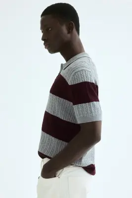 Polo Regular Fit en maille torsadée - Gris chiné/rayé — photo 4