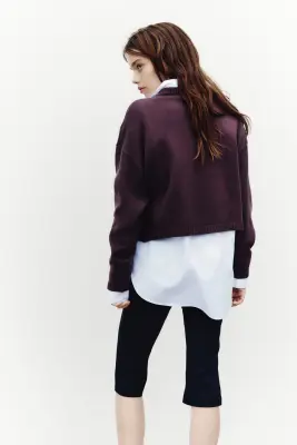 Pull loose en coton mélangé - Rouge prune — photo 2