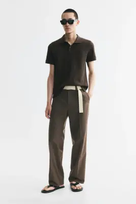 Polo Slim Fit en maille gaufrée - Vert kaki foncé — photo 1
