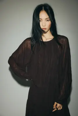 Robe maxi plissée - Marron foncé — photo 1