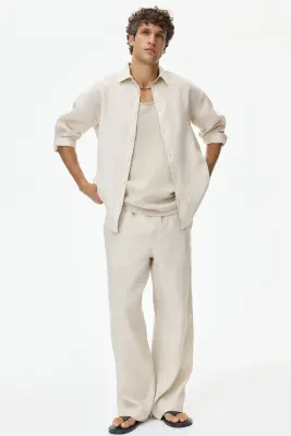 Chemise Relaxed Fit en lin - Crème — photo 1