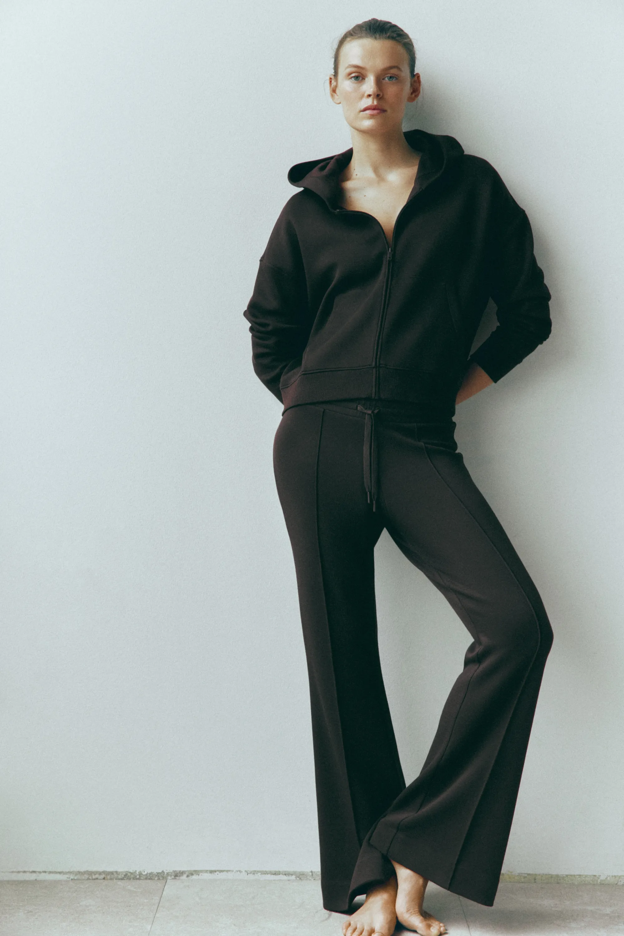 Pantalon large avec taille élastique - Marron foncé