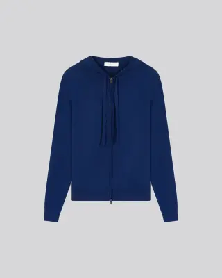 Gilet Bleu Capuche Manches Longues en Coton organique / Elasthanne