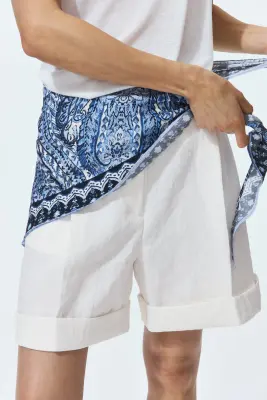Short avec foulard - Blanc/bleu — photo 1