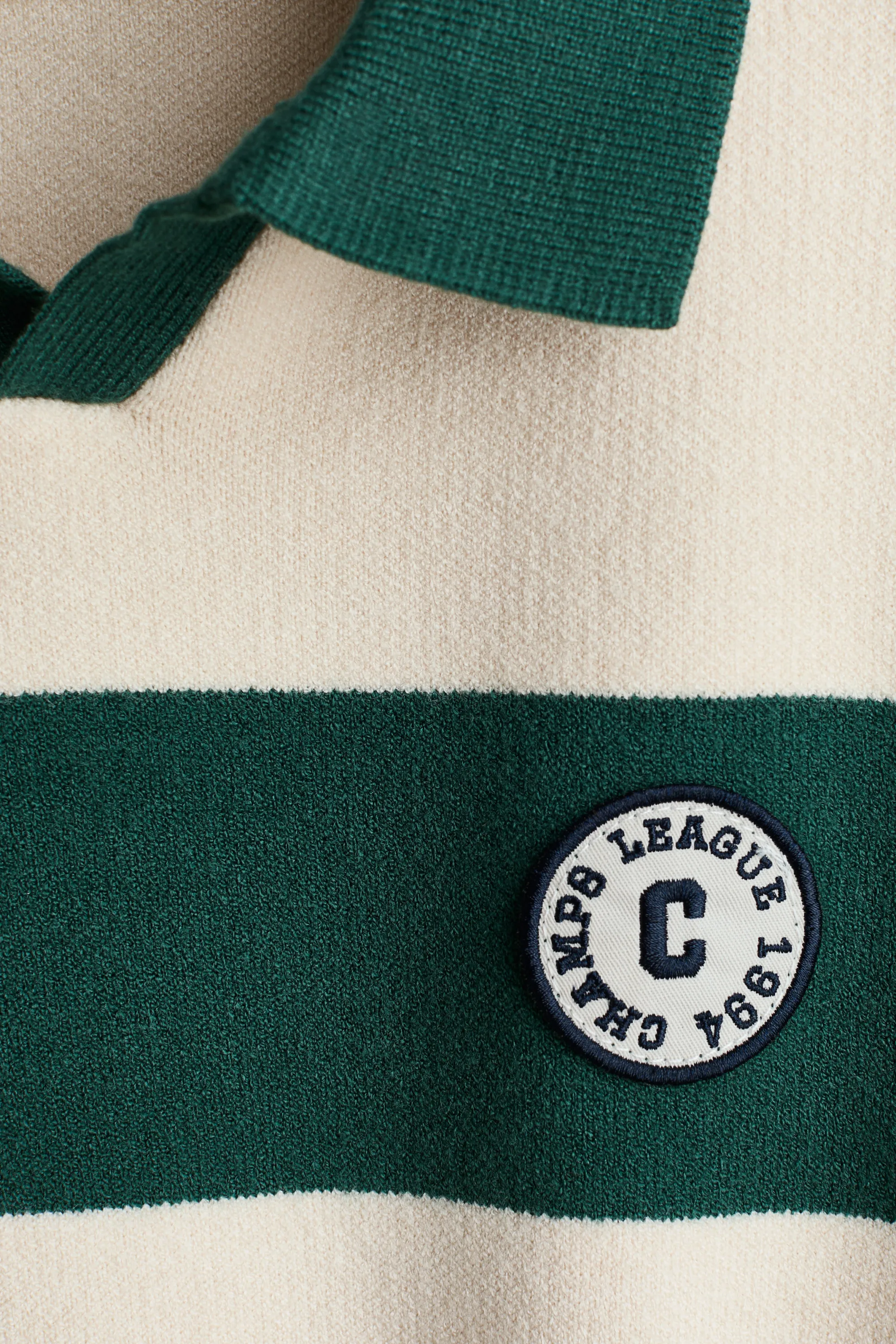 Pull façon polo de rugby - Vert foncé/rayé
