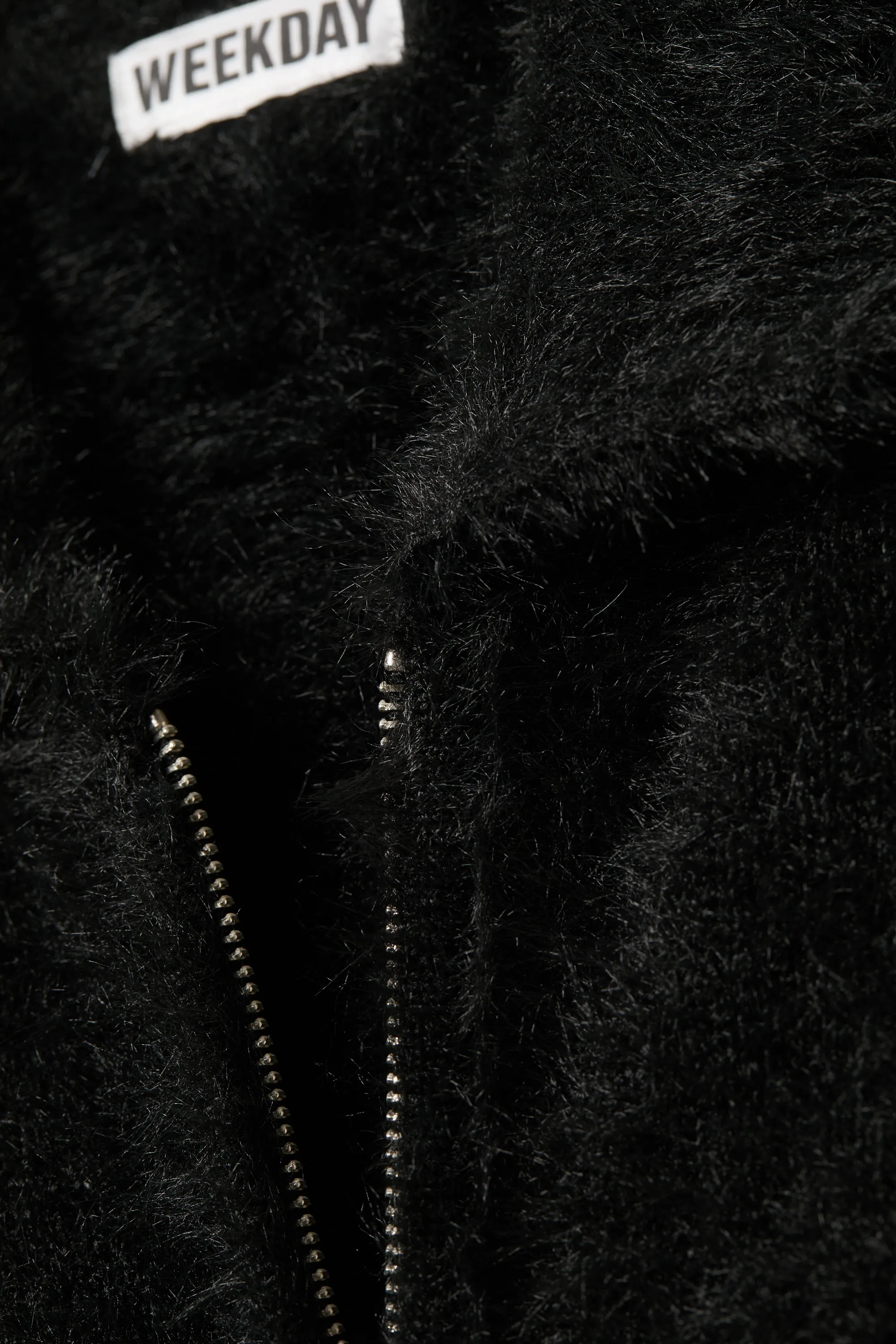 Cardigan zippé en maille duveteuse - Noir