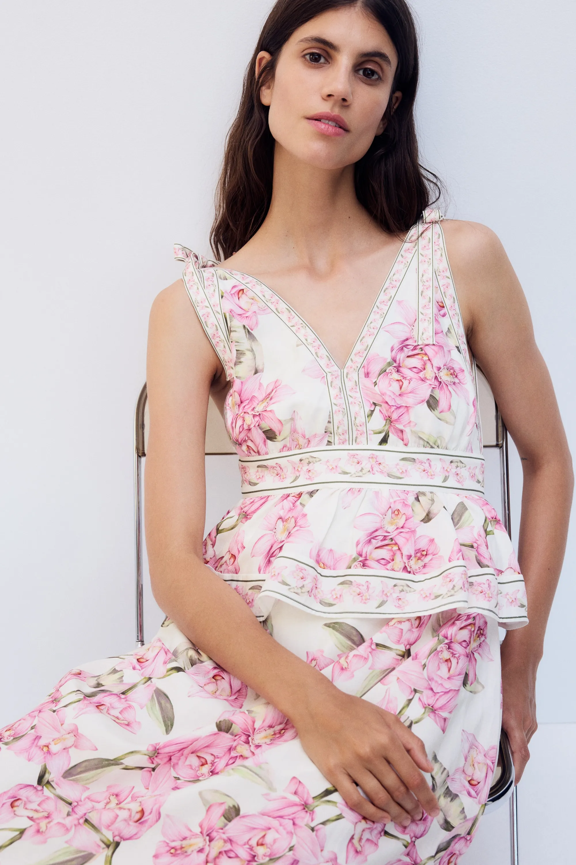 MAMA Robe d'allaitement en lin mélangé - Crème/fleuri