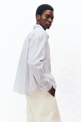 Chemise Relaxed Fit en coton - Bleu clair/rayé — photo 2
