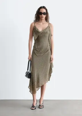 Robe midi drapée - Noir / Jaune / À carreaux — photo 2