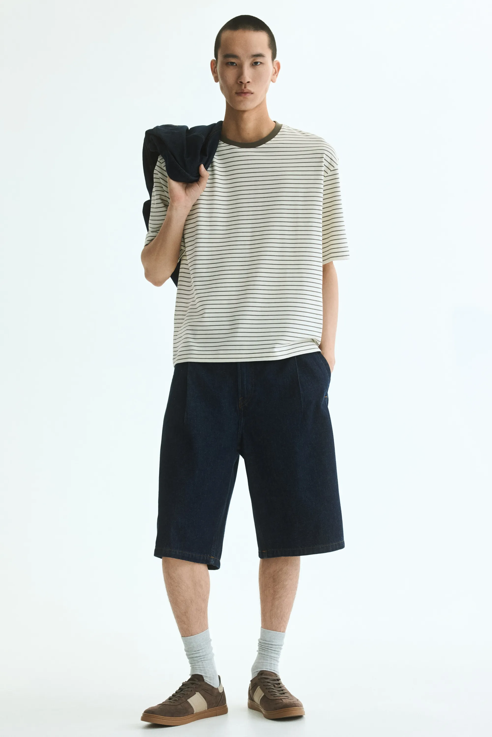 T-shirt boxy Relaxed Fit en coton - Crème/rayures marron