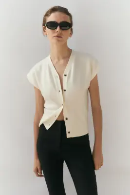 Gilet sans manches en maille - Crème — photo 1