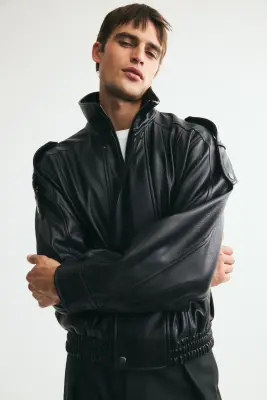 Veste de style motard en tissu enduit - Noir — photo 2
