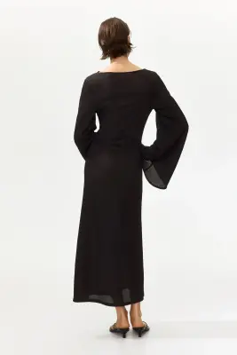 Robe à manches trompette en jersey - Marron foncé — photo 2
