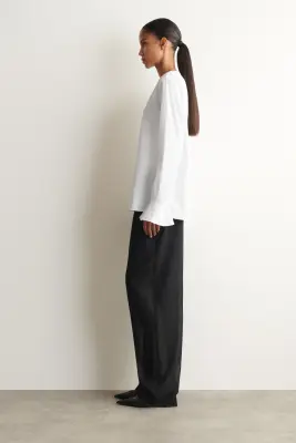 BLOUSE EN COTON À MANCHETTES ÉVASÉES - BLANC — photo 2