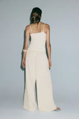 Pantalon texturé en viscose mélangée - Beige clair — photo 3