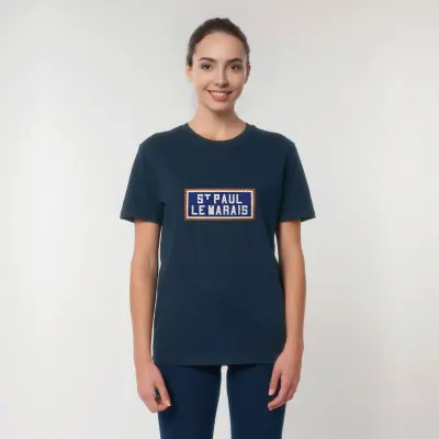 T-SHIRT COTON BIO BRODÉ - ST PAUL LE MARAIS - NAVY — photo 3