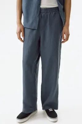 Loose Fit Linen trousers - Bleu ancien — photo 1