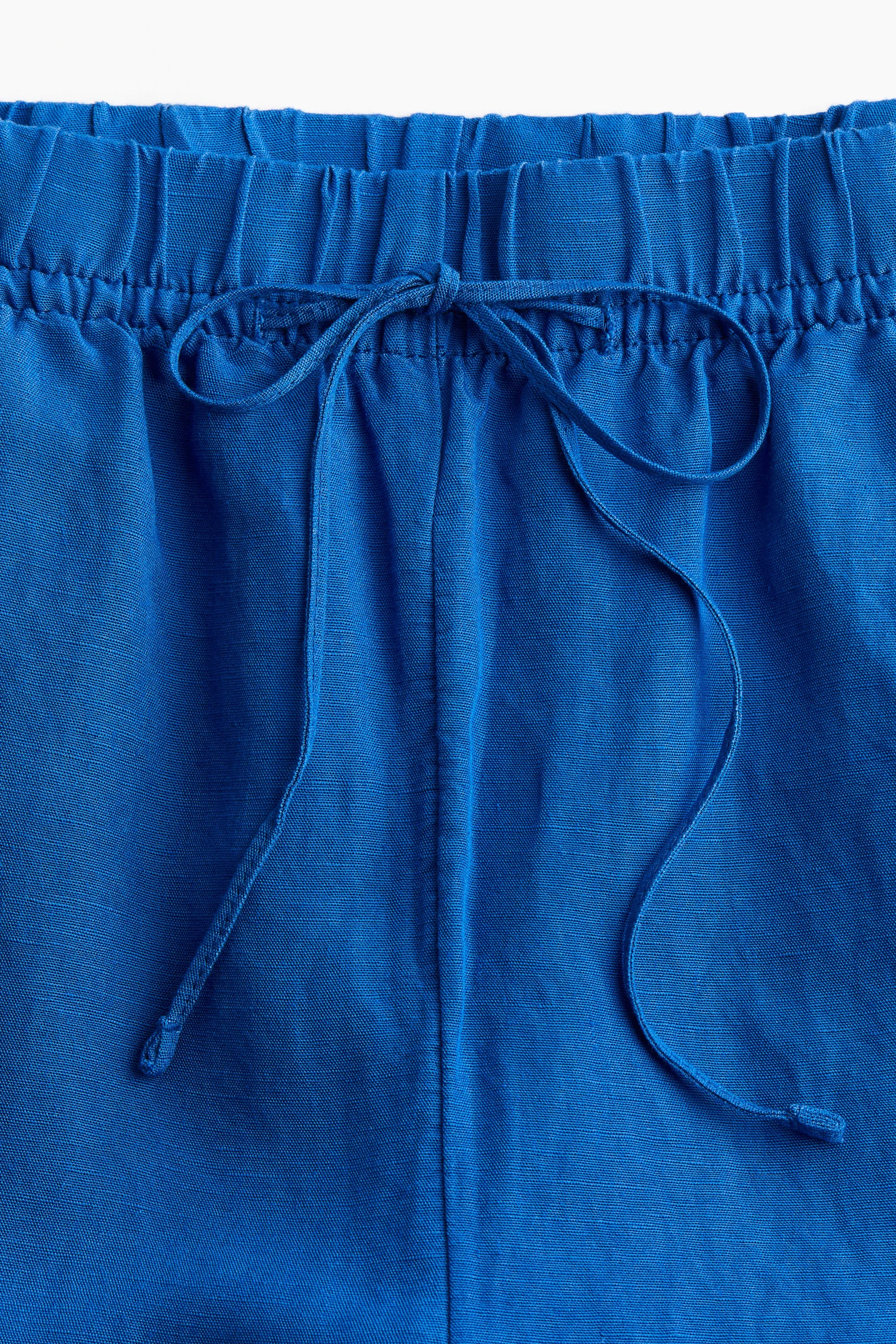 Pantalon en lin mélangé avec taille élastique - Bleu