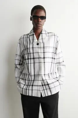 VESTE EN LIN À CARREAUX - BLANC / NOIR / CARREAUX — photo 1
