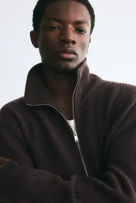Gilet zippé Regular Fit en laine - Marron foncé — photo 2