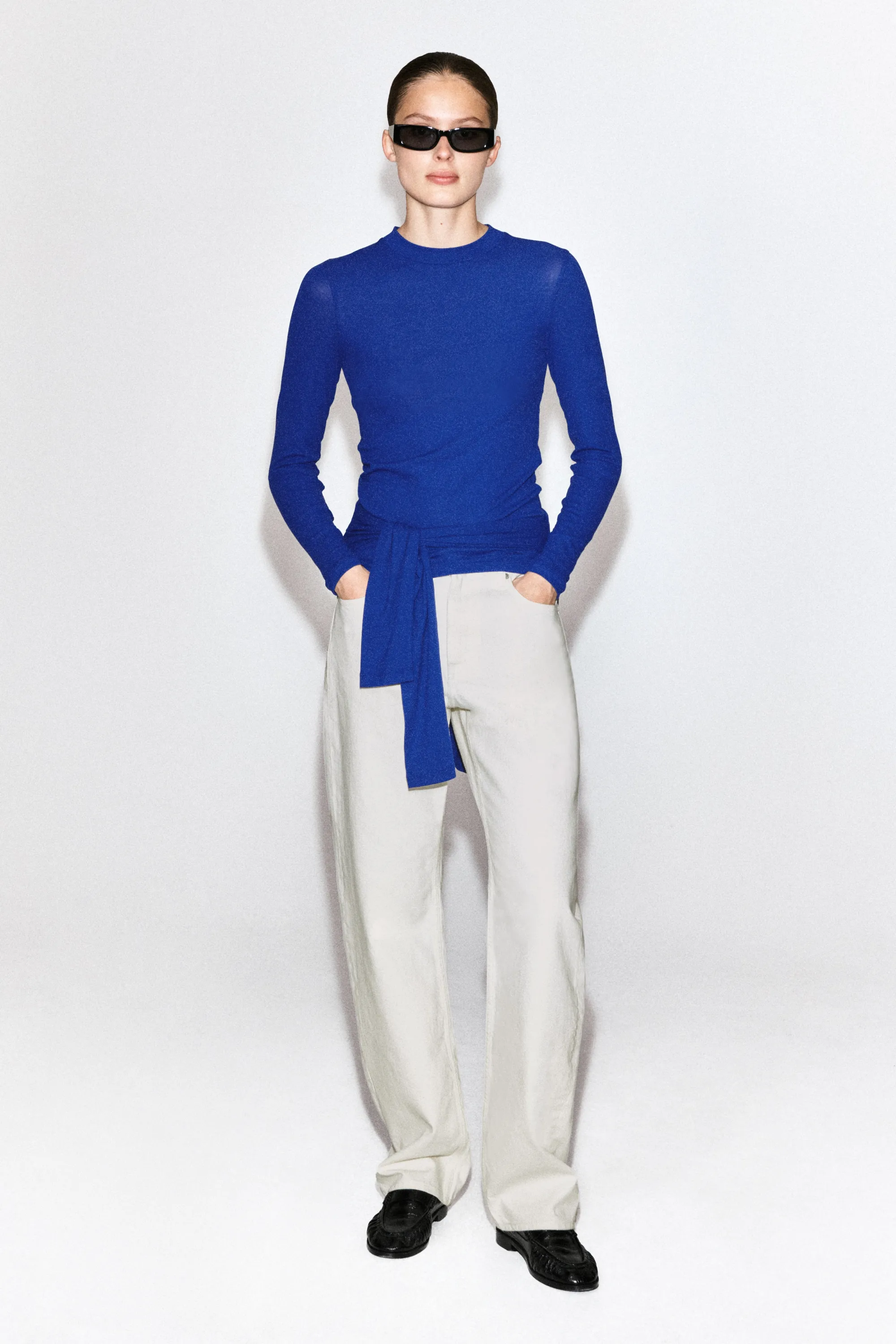 T-SHIRT À MANCHES LONGUES EN JERSEY CRÊPE - BLEU COBALT
