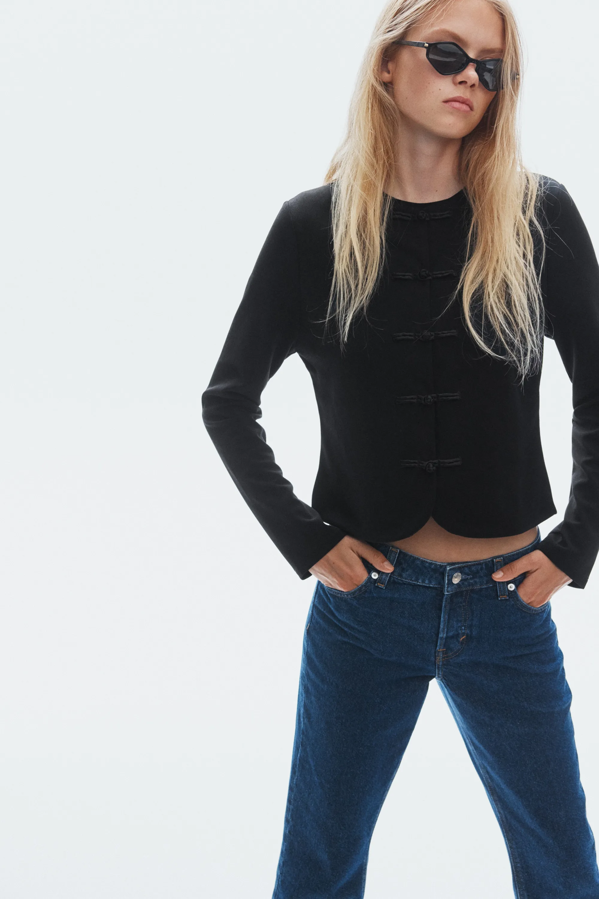 Veste sans col avec boutons noués - Noir