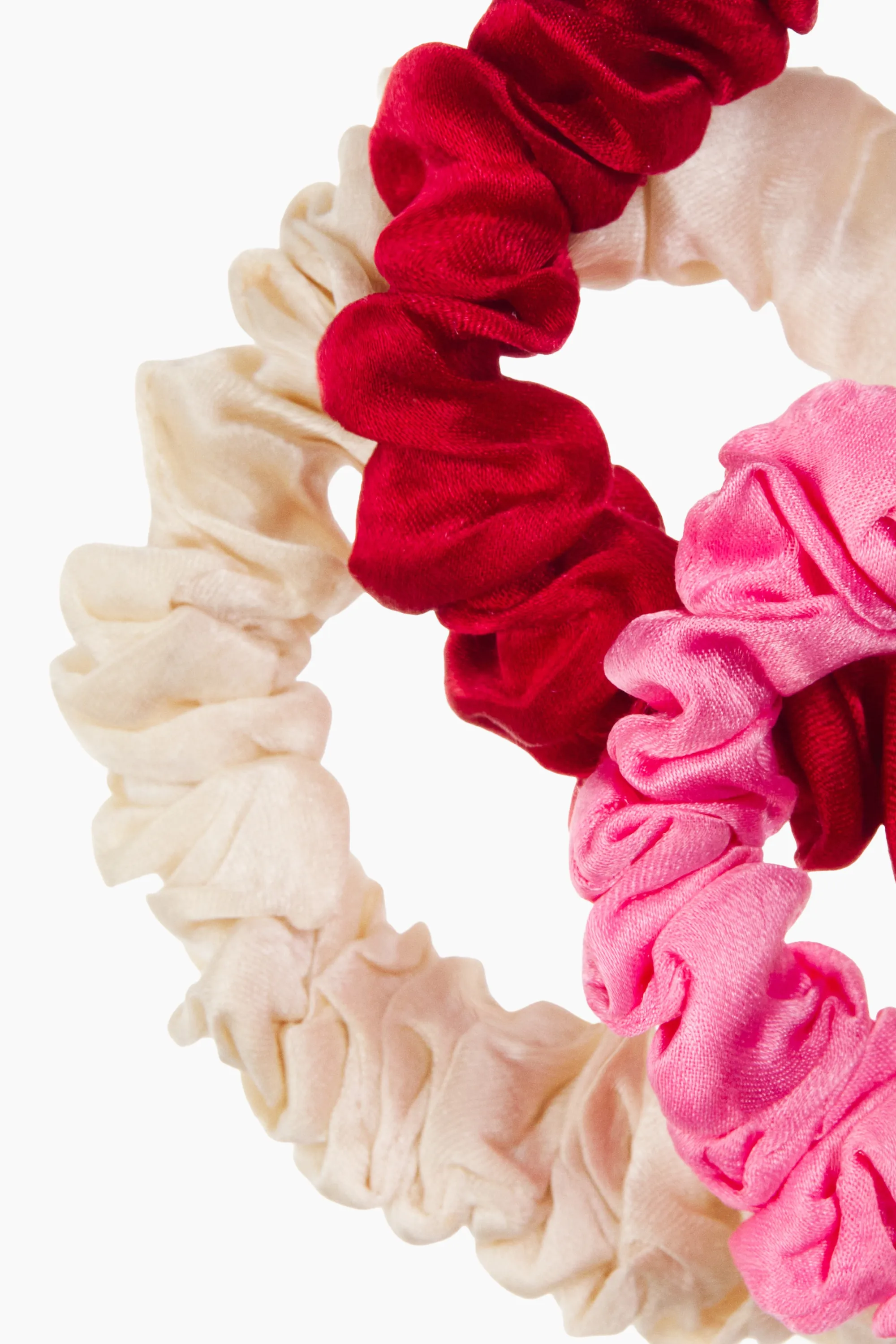Lot de 3 chouchous en soie - Rouge/crème/rose