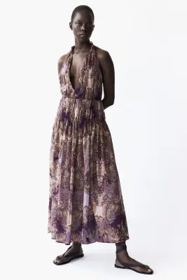Robe dos nu froncée - Violet foncé/motif cachemire — photo 2