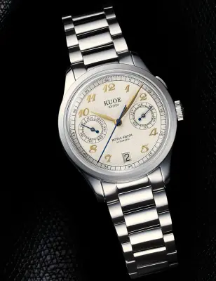 KUOE ROYAL SMITH 90-010 IVORY X GRAINY FINISH DIAL / FLAT-LINK BRACELET / EXHIBITION CASEBACK — photo 2