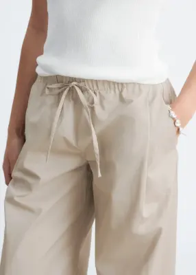 Pantalon à cordon de serrage en sergé de coton - Beige — photo 2