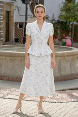 Andi Peplum Blouse - Blue Toile de Jouy Birds — photo 5