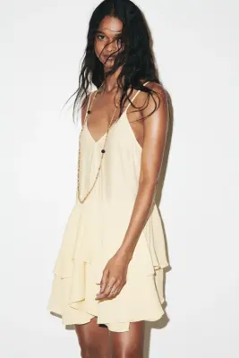 Robe étagée en viscose mélangée - Jaune pâle — photo 1