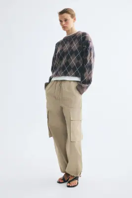 Pull oversize - Taupe foncé/motif argyle — photo 2
