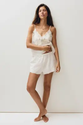 Pyjama brodé en coton - Crème — photo 2