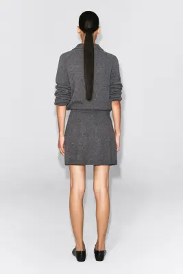 MINI-JUPE PORTEFEUILLE EN LAINE MÉRINOS - GRIS CHINÉ — photo 4